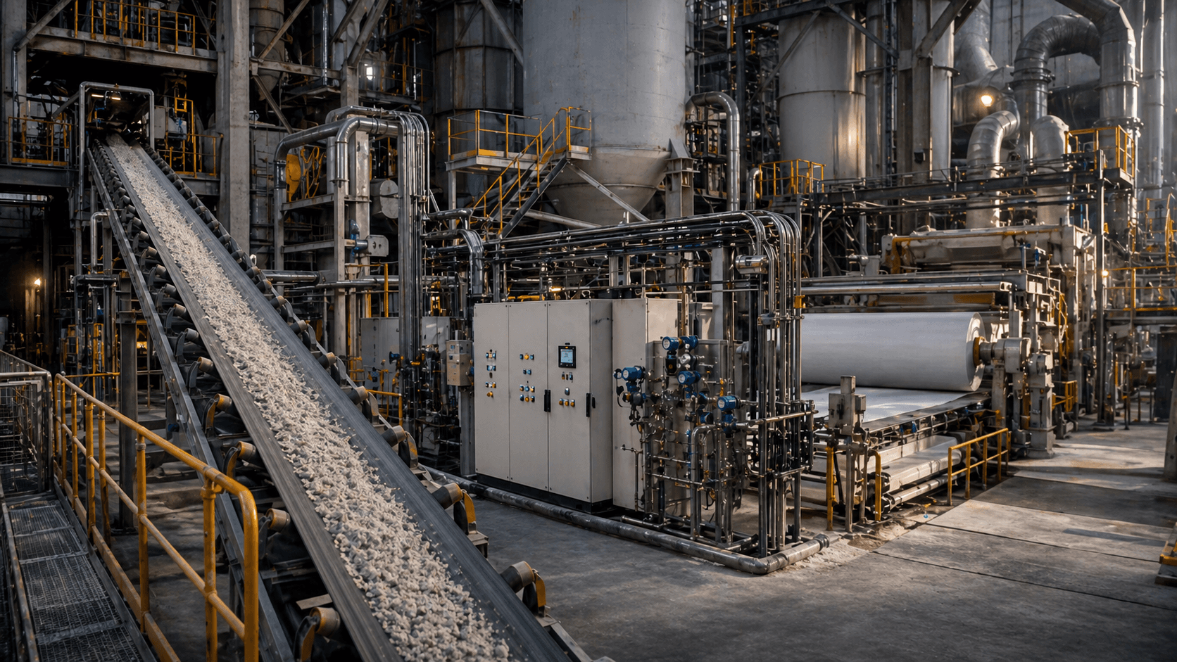 Large industrial cement, paper, and pulp processing environment